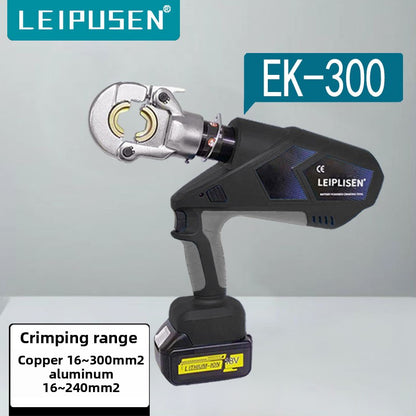 Rechargeable Hydraulic Crimping Tool / Cable Crimper (Model EK-300) — 16mm²–300mm² Range, 6T Pressure, Includes 2 Batteries — Cordless Battery-Powered Crimper