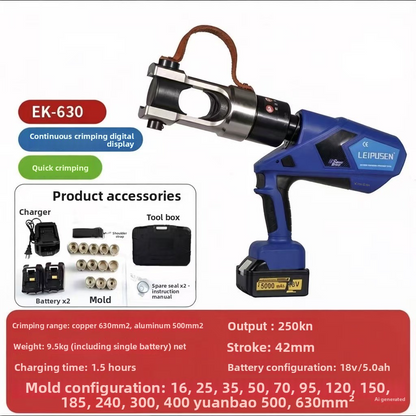 Rechargeable Hydraulic Crimping Tool EK-630 — 20T Pressure, Includes 2 Batteries