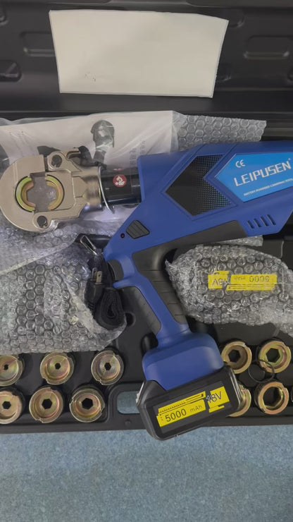 Rechargeable Hydraulic Crimping Tool / Cable Crimper (Model EK-300) — 16mm²–300mm² Range, 6T Pressure, Includes 2 Batteries — Cordless Battery-Powered Crimper