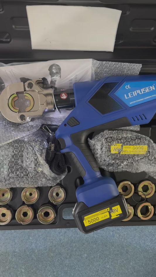 Rechargeable Hydraulic Crimping Tool / Cable Crimper (Model EK-300) — 16mm²–300mm² Range, 6T Pressure, Includes 2 Batteries — Cordless Battery-Powered Crimper
